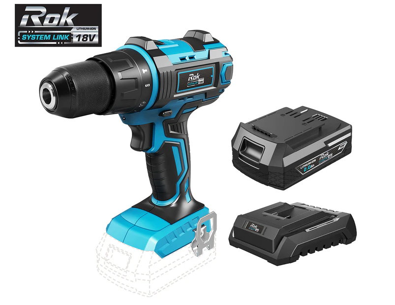 ROK 18v Cordless Impact Drill Battery Kit - Black/Blue
