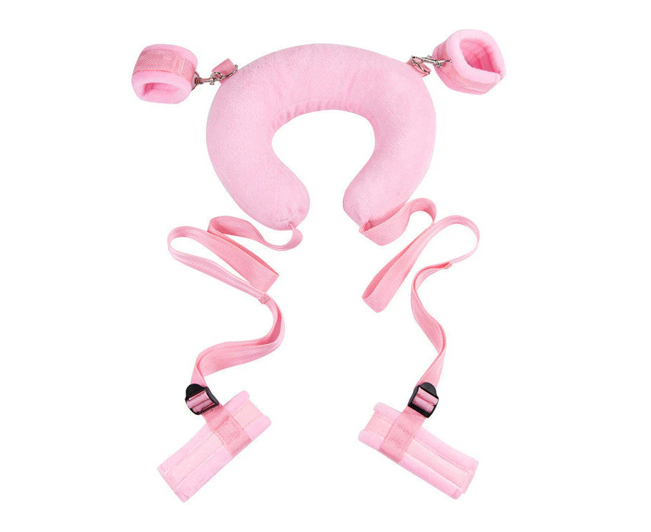 Bondage Restraint Pillow Kit Wrist Ankle Cuffs Leg Opener - Pink