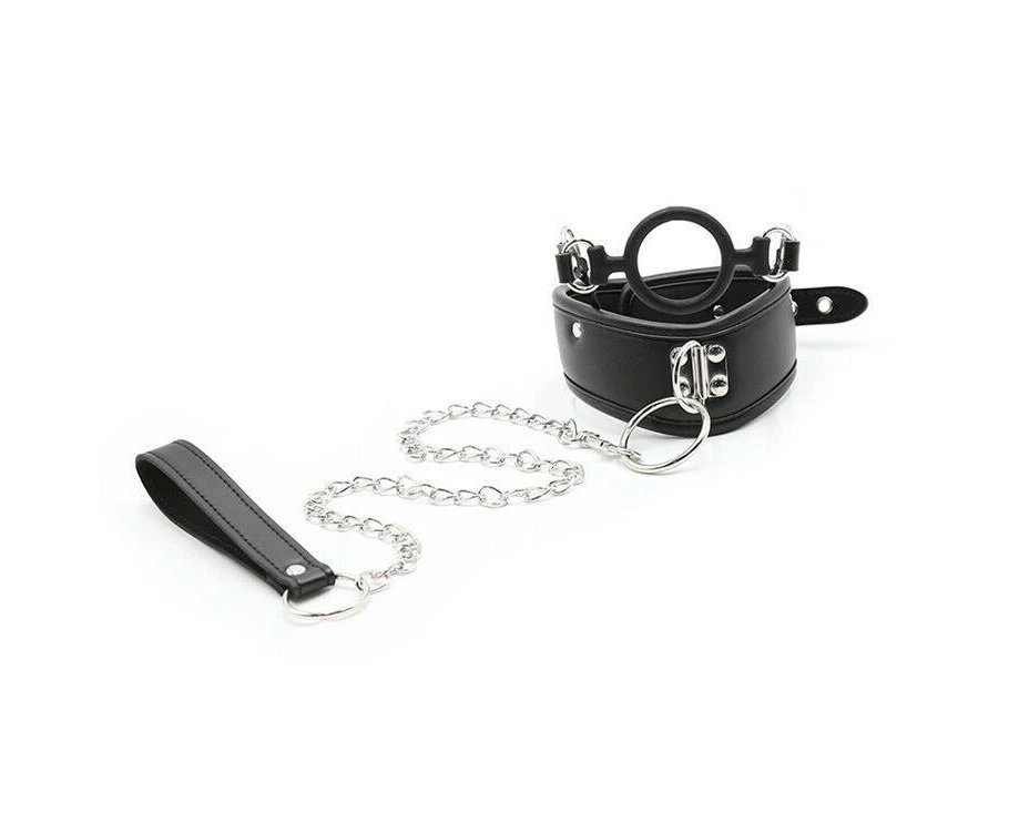 BDSM Mouth Gag Ring Collar & Leash Chain Restraints