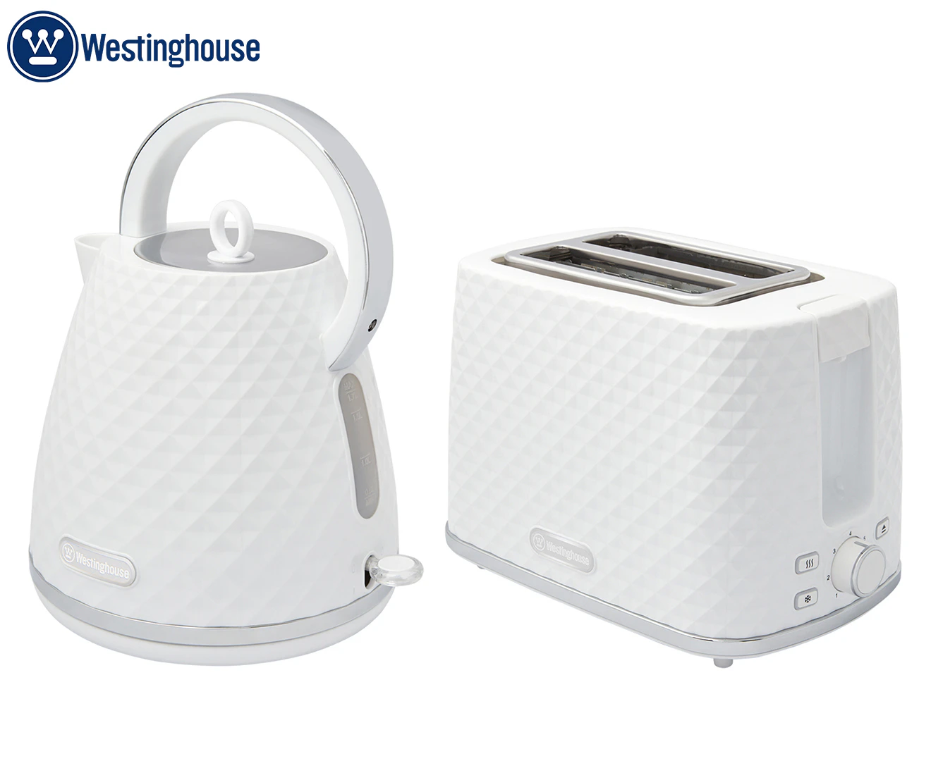 Westinghouse Electric 1.7L 2200W Kettle & 930W 2 Slice Bread Toaster Set White