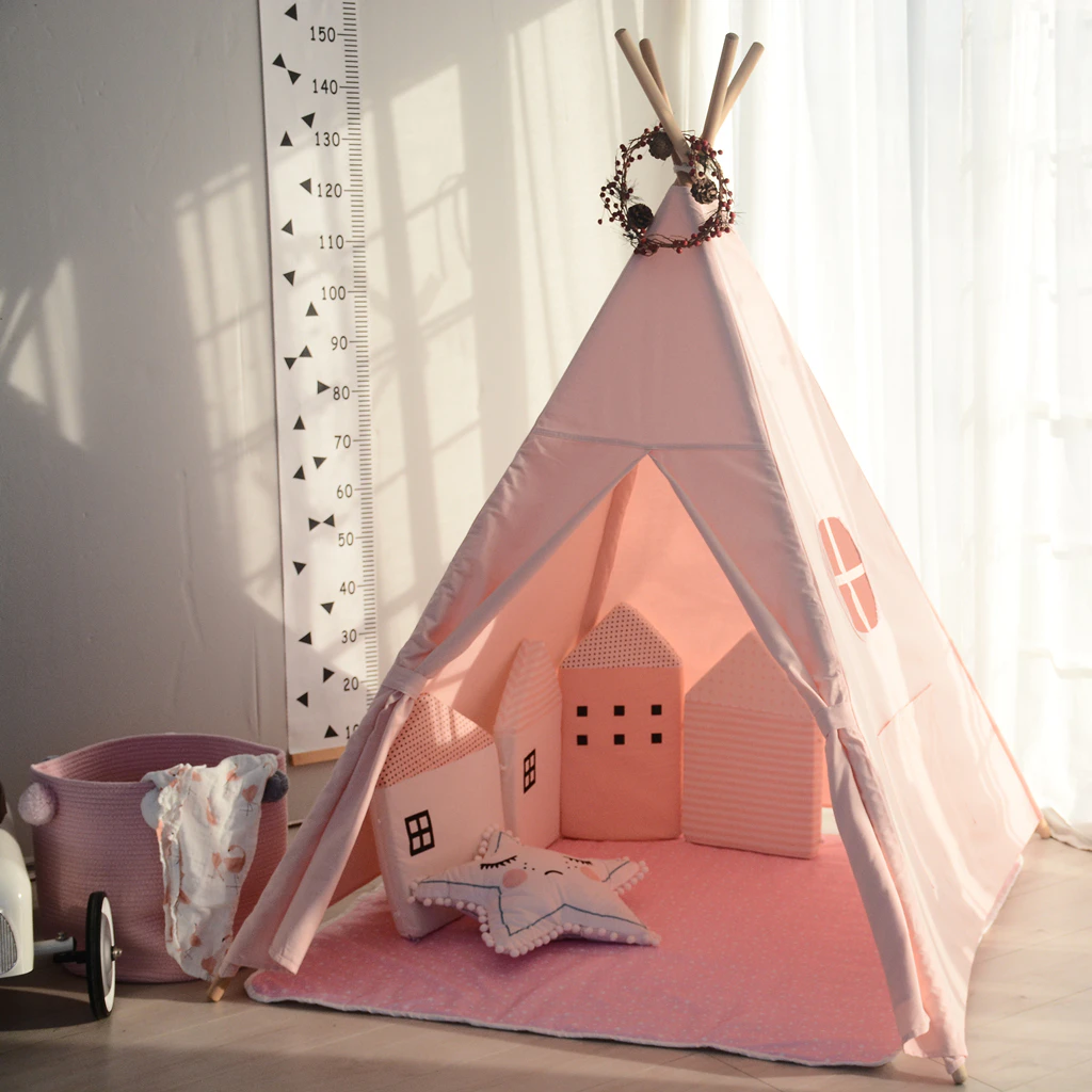 All 4 Kids Cotton Canvas Kids Pink Square Teepee Tent