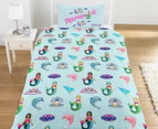 Emoji Unicorn & Mermaid Single Bed Duvet Cover Set - Pink/Aqua