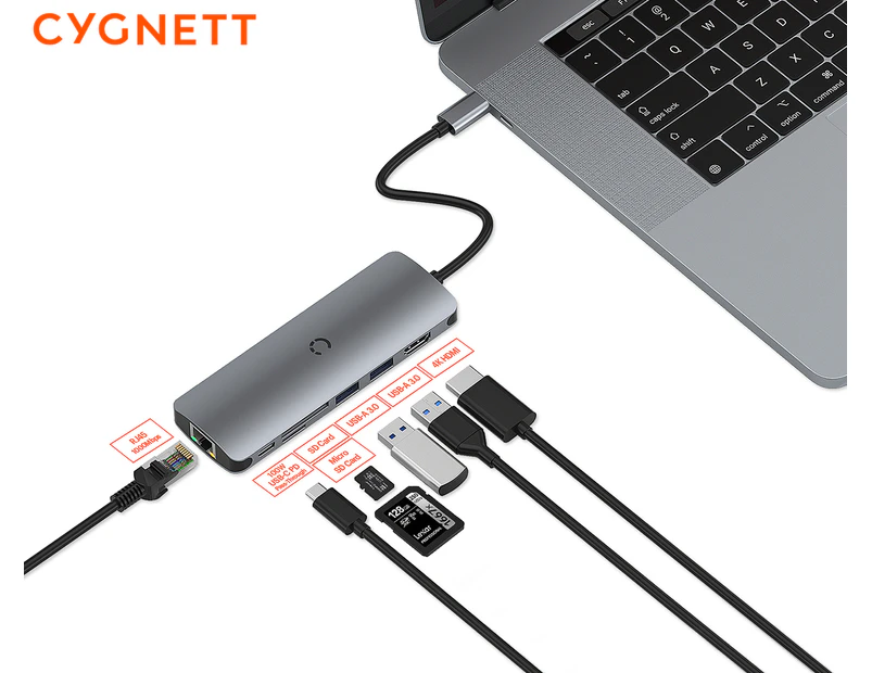 Cygnett 7-in-1 Unite DeskMate 100W USB-C Hub Single 4K HDMI Multiport Adapter