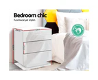 Artiss Bedside Table LED 3 Drawers - MORI White