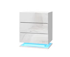 Artiss Bedside Table LED 3 Drawers - MORI White