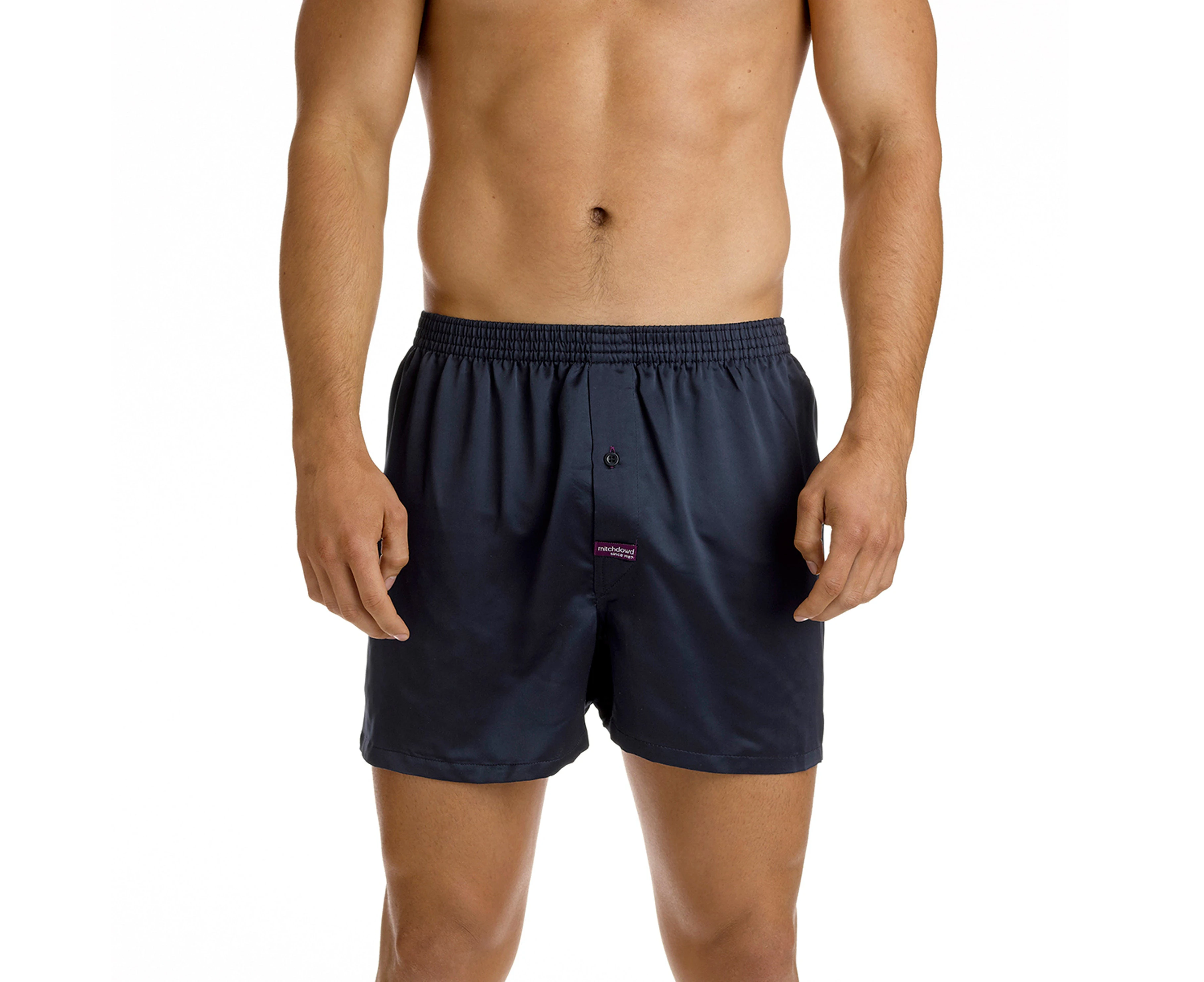 Mitch Dowd - Men's Plain Luxury Satin Boxer Shorts- Navy