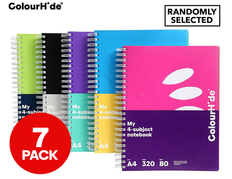 ColourHide 320-Page A4 4-Subject Book 7-Pack - Multi