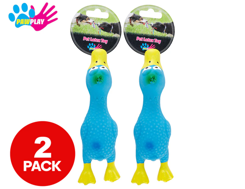 2 x PawPlay Duck Latex Pet Toy - Blue