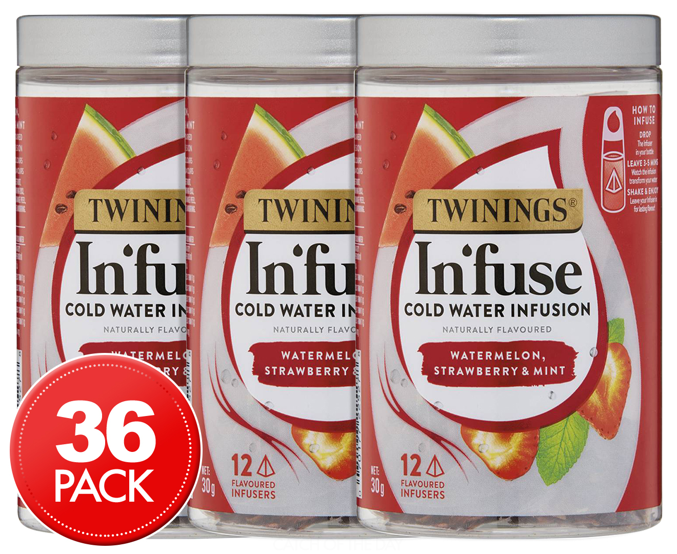 3 X 12pk Twinings Cold Water Infuse Watermelon Strawberry & Mint 30g ...