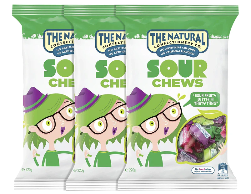 3 x The Natural Confectionery Company Sour Chews 220g