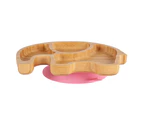 Pink Elephant Children's Bamboo Suction Plate - Dining Dish - Stay Put Silicone Cup - Segmented - Eco-friendly - by Tiny Dining