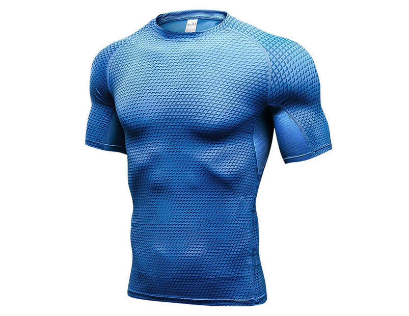 Adore Men’s Compression Shirts Short Sleeve Athletic Workout T-Shirt Cool Dry Undershirts 4023-Blue