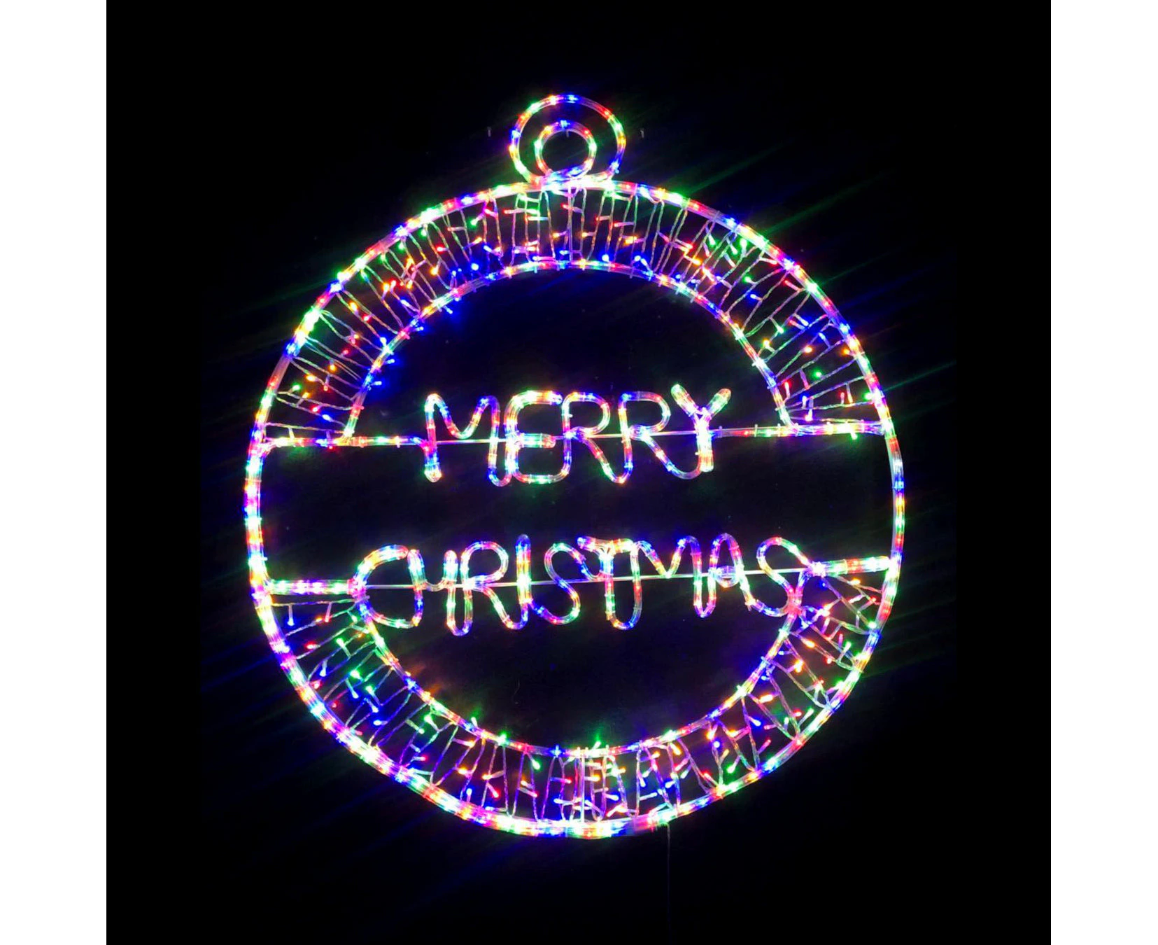 Merry Christmas Bauble LED Motif Twinkling LEDs 117x103cm Indoor/Outdoor - Multi