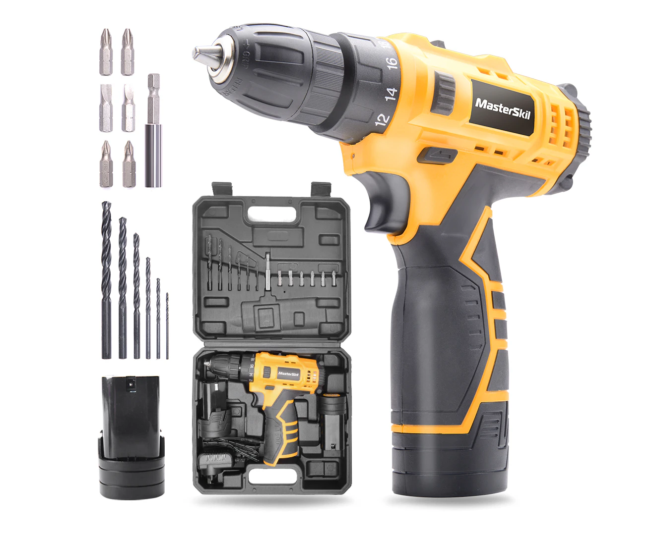 MasterSpec 12V Cordless Drill Driver Screwdriver Accessories W/Battery Charger