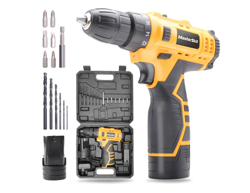MasterSpec 12V Cordless Drill Driver Screwdriver Accessories W/Battery Charger
