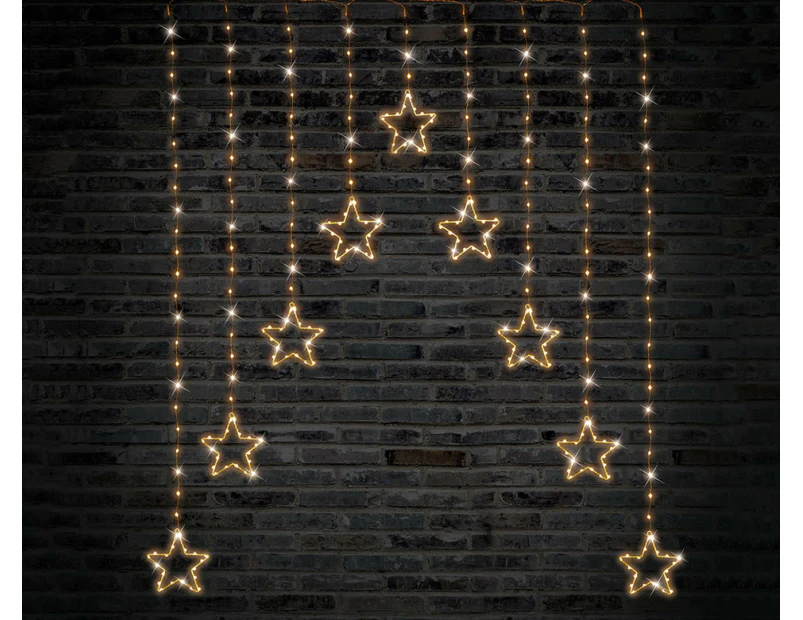 Stockholm Christmas Lights LED Wire Star Curtain 9Pc Gold Outdoor Garden Decoration