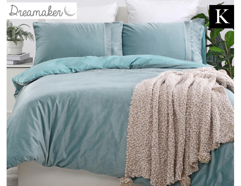 Dreamaker Ripple Poly Velvet King Bed Quilt Cover Set - Aqua
