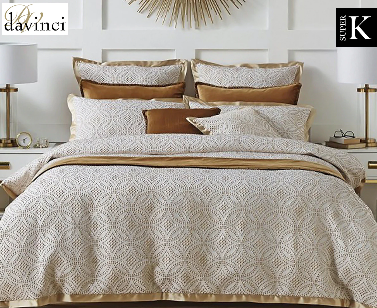 DaVinci Vivienne Super King Bed Quilt Cover Set - Cream/Gold