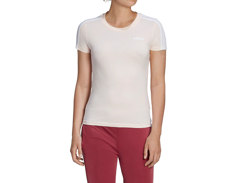 Adidas Women's Essentials 3-Stripe Tee / T-Shirt / Tshirt - Pink Tint/White