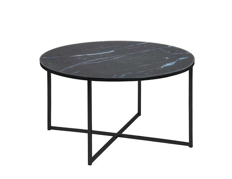 KOLINA Marble Glass Round Coffee Table 80cm - Black
