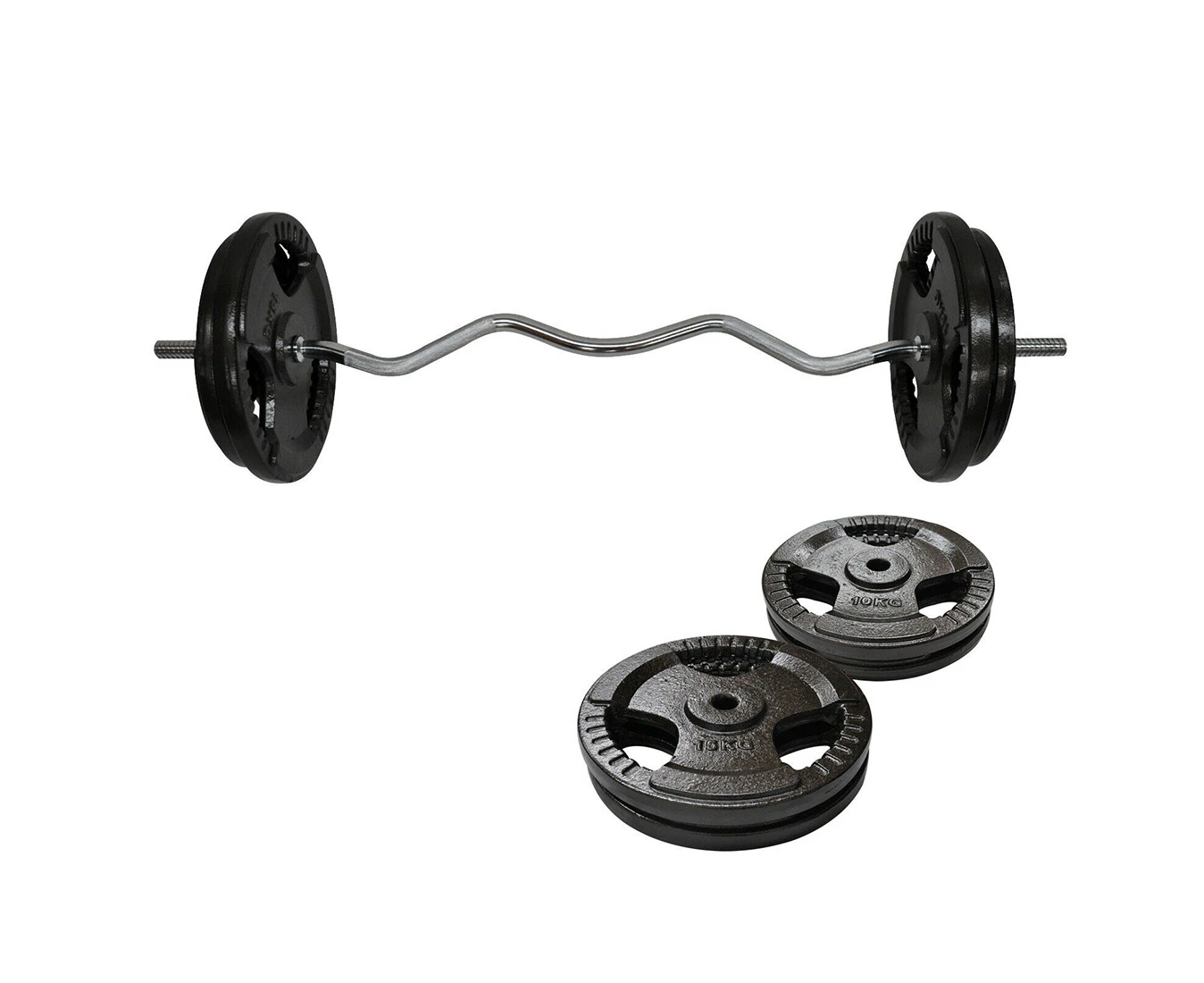 55kg Ez Grip Curl Barbell Weight  - 120cm Curl Bar + 50kg Iron Weight Plates