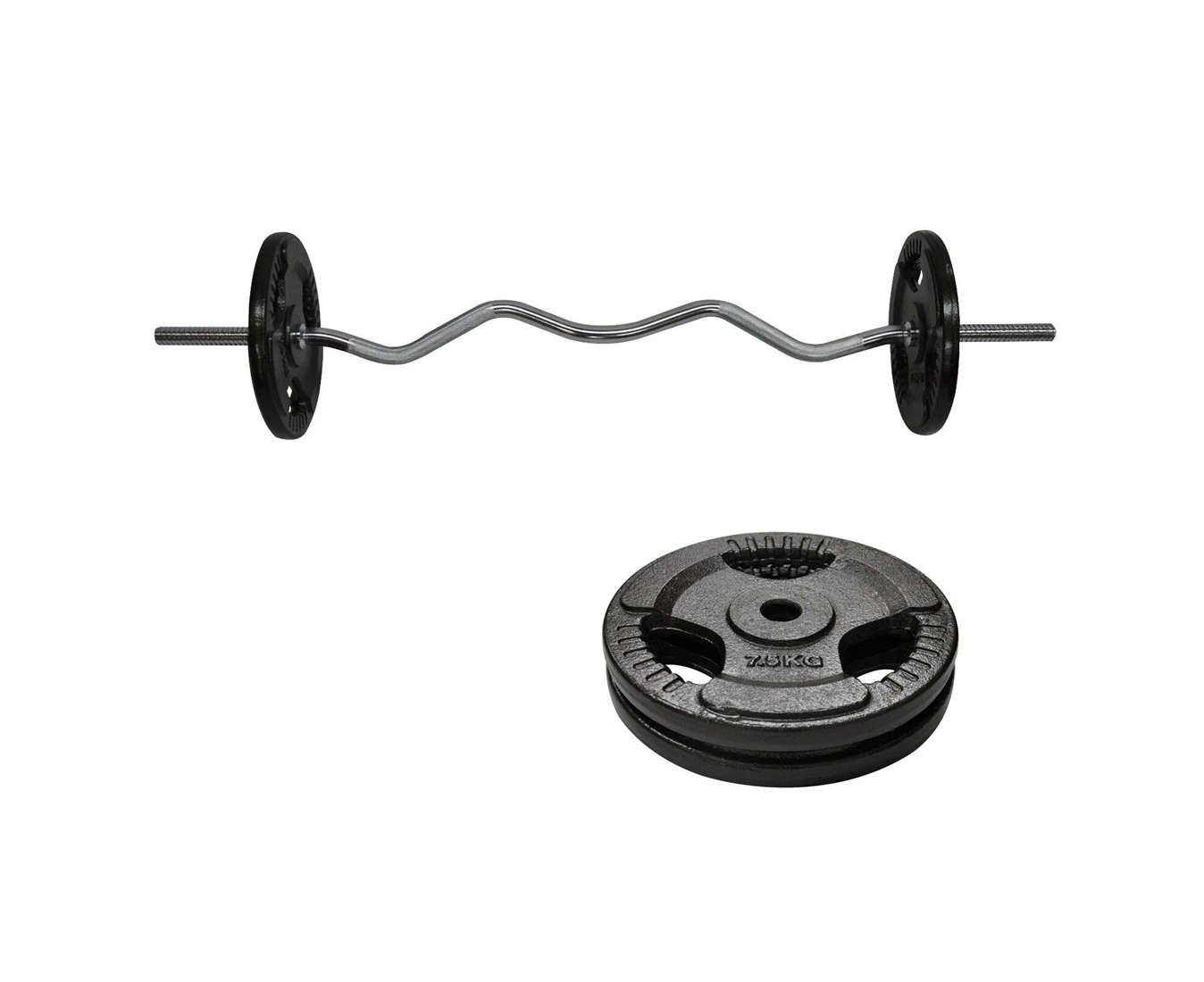 20kg Ez Grip Curl Barbell Weight  - 120cm Curl Bar + 15kg Iron Weight Plates