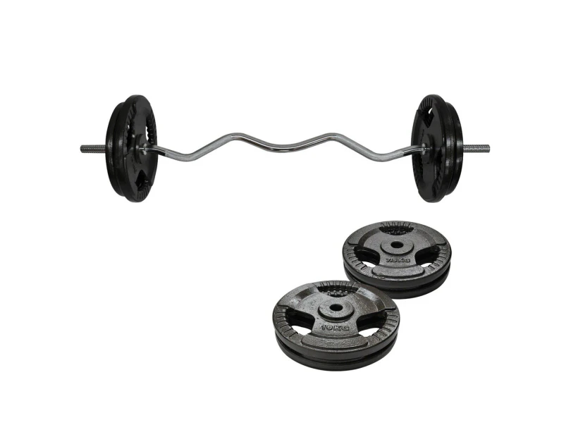 40kg Ez Grip Curl Barbell Weight  - 120cm Curl Bar + 35kg Iron Weight Plates