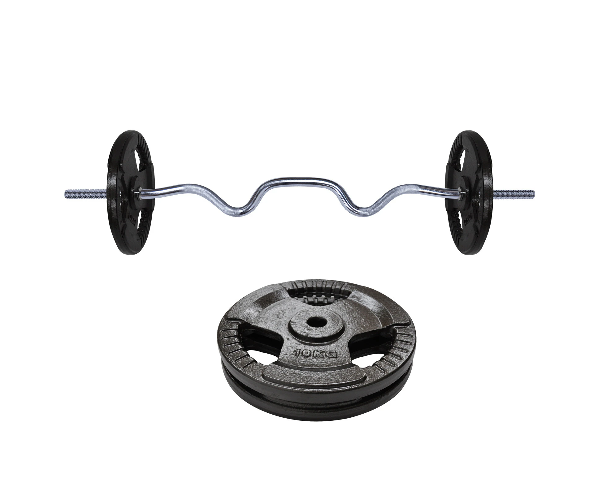 25kg - 120cm Super Curl Barbell Bar Weight  + Ez Grip Cast Iron Weight Plate