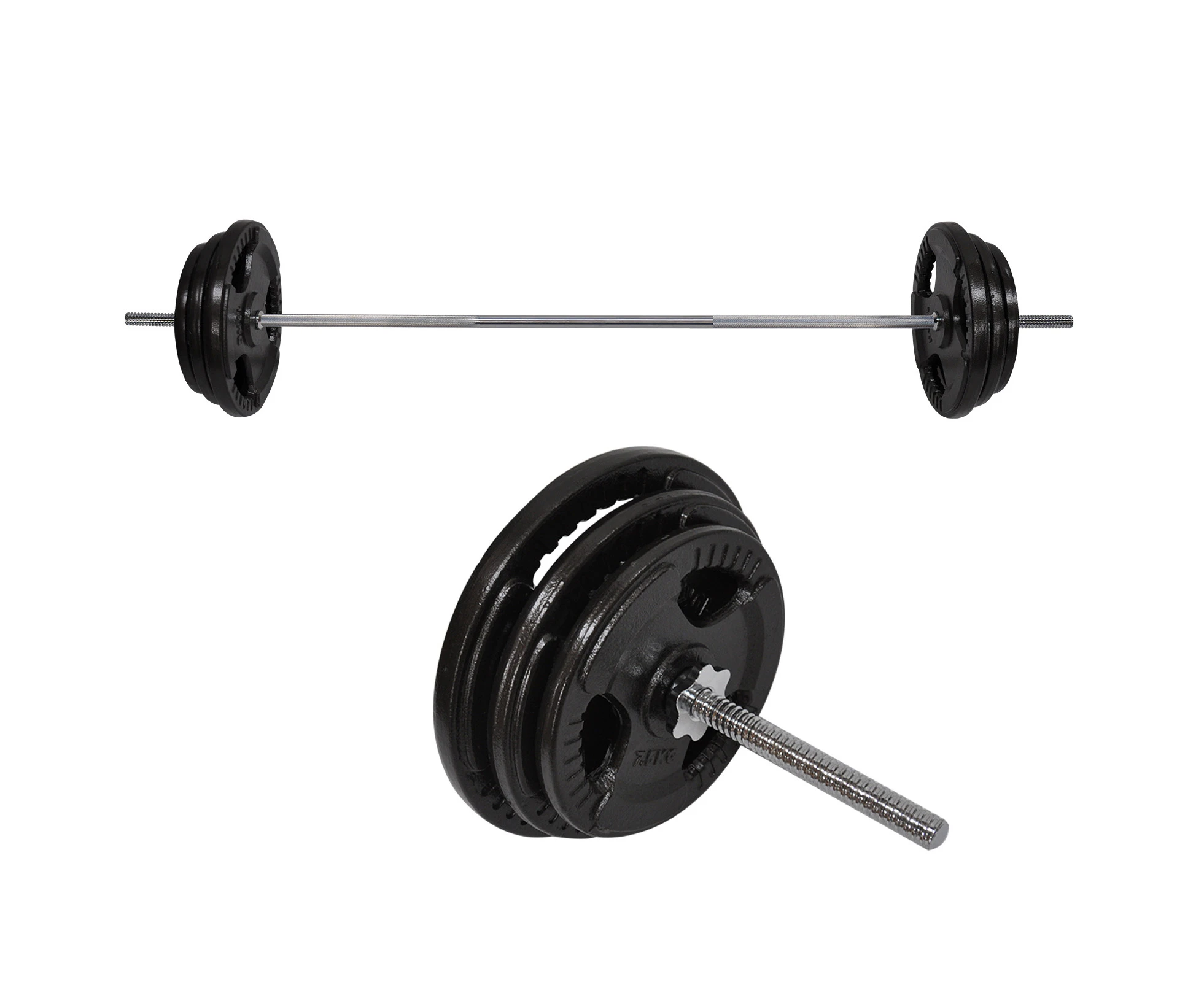 73kg - 198cm Barbell Bar Weight  + 65kg Ez Grip Cast Iron Weight Plate