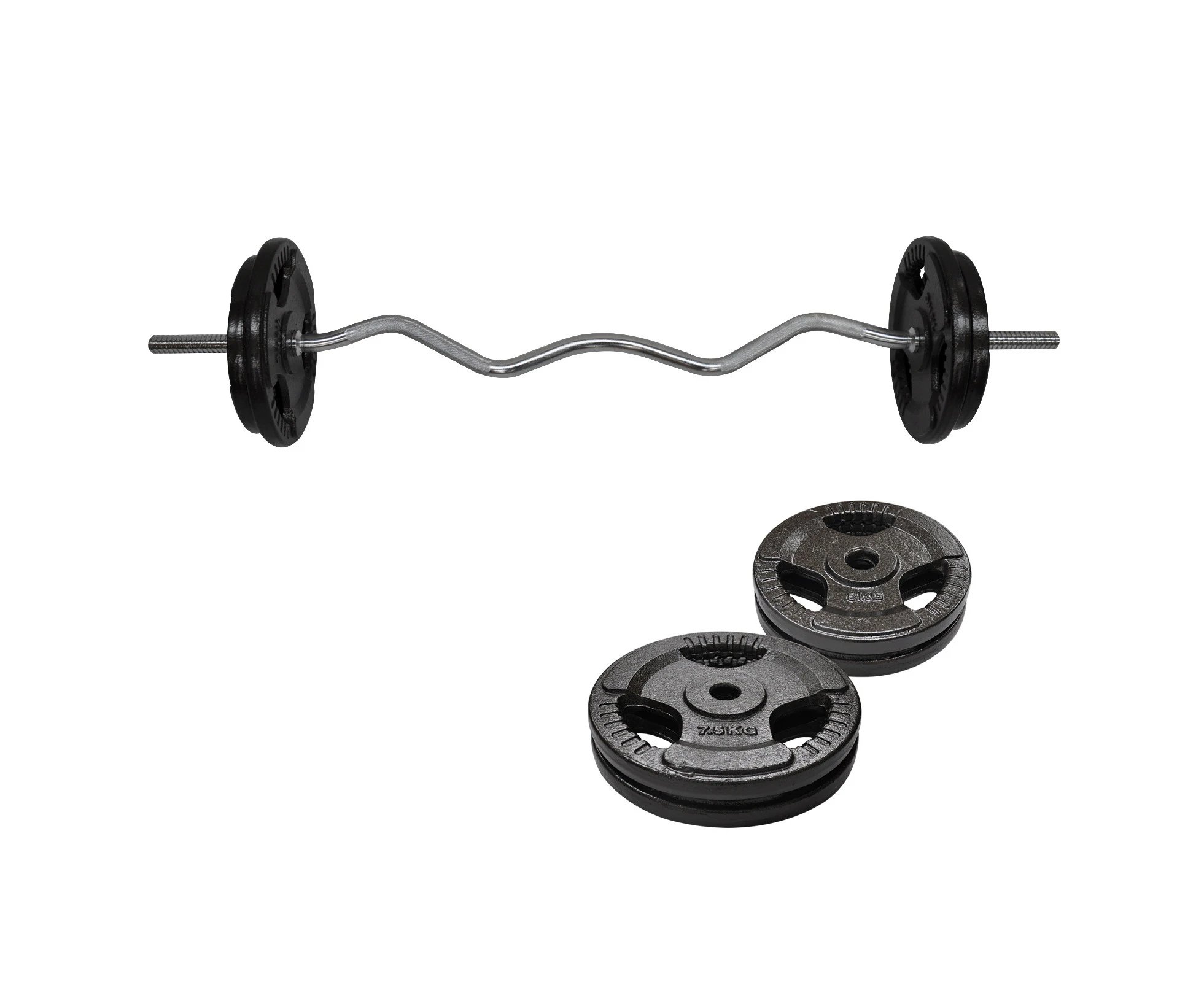 30kg Ez Grip Curl Barbell Weight  - 120cm Curl Bar + 25kg Iron Weight Plates