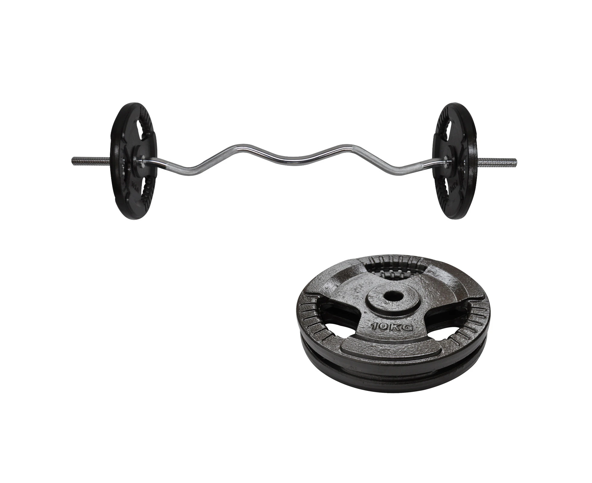 25kg Ez Grip Curl Barbell Weight  - 120cm Curl Bar + 20kg Iron Weight Plates