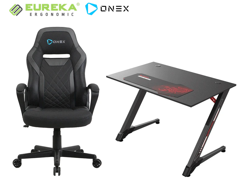 Eureka GD-4301 Gaming Office Desk & ONEX GX1 Gaming Office Chair Set Bundle - Black