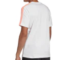 Adidas Men's Essentials 3-Stripe Tee / T-Shirt / Tshirt - White/App Signal Orange