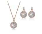 Luna Crystal Round Necklace and Earring Set in Rose Gold 1