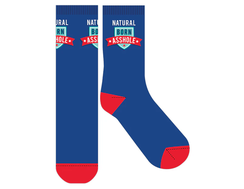 Frankly Funny Unisex Natural Born Asshole Novelty Socks - Blue/Red