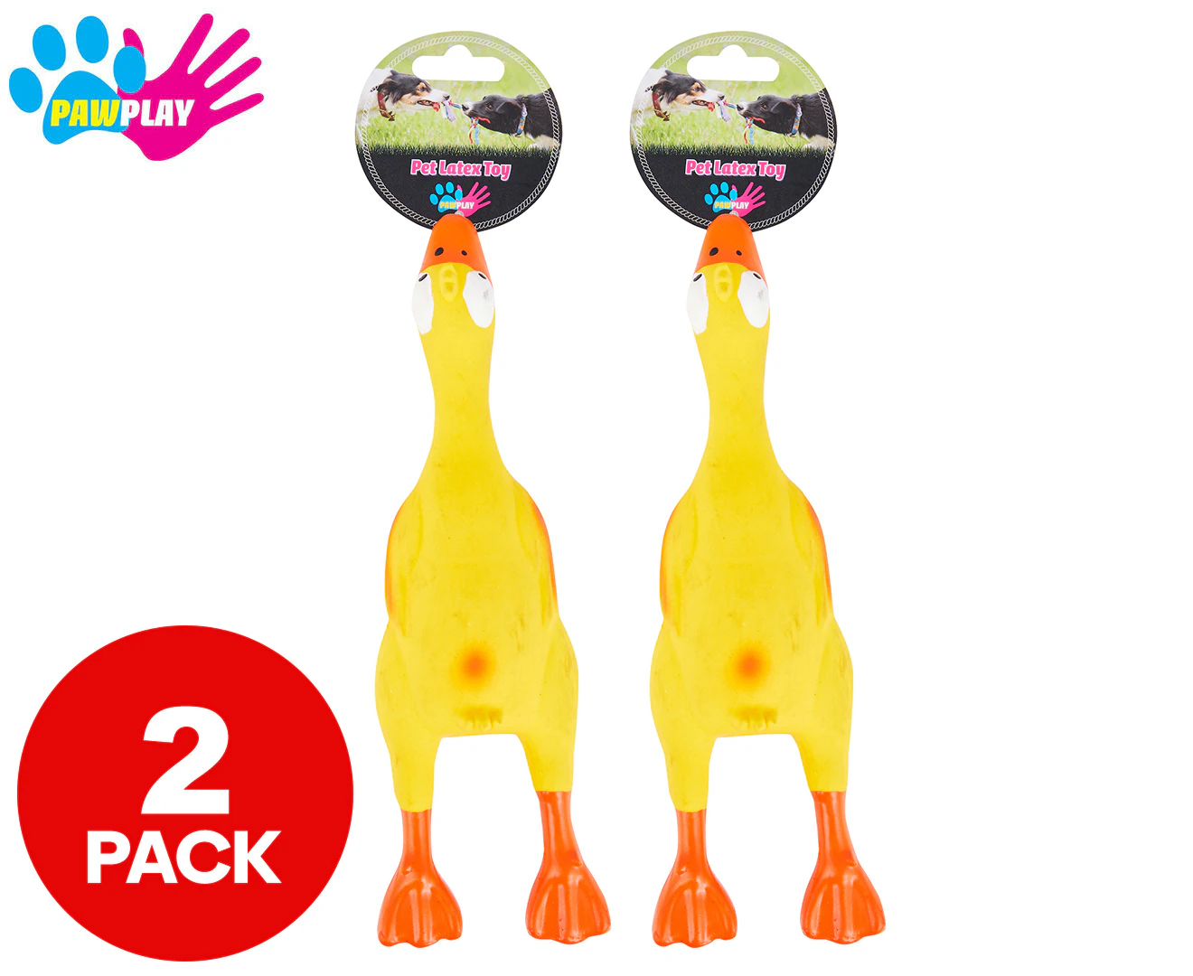 2 x Paw Play 23cm Latex Rubber Non Toxic Chicken Squeaky Puppy/Dogs Play Chew Toy