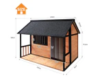 Petscene Outdoor XXL Dog Kennel Fir Wood Pet House w/ Patio Door Curtains Window