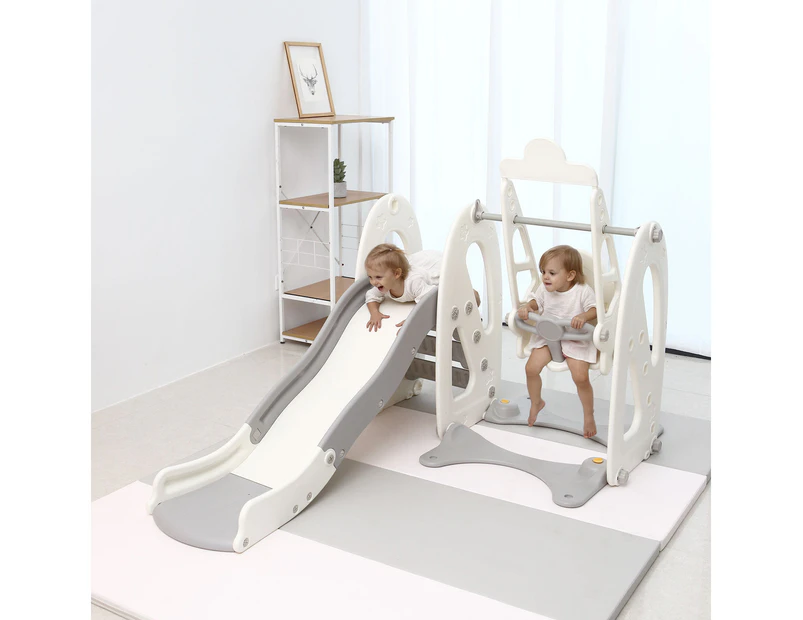 4 in 1 Toddler Slide and Swing Set with Basketball Hoop - White/Grey