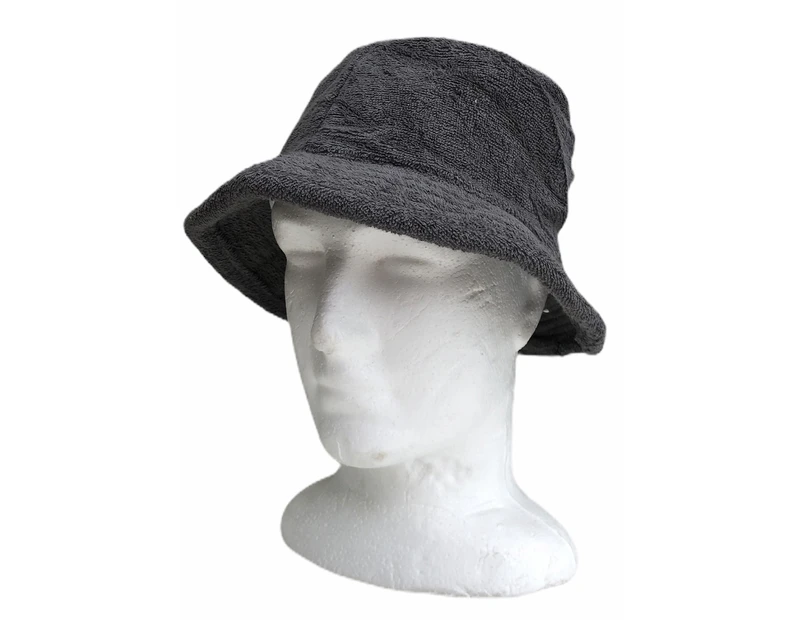 Stingy Brim Terry Towelling Bucket Hat Daggy Fishing Camping Lad Cap 100% Cotton - Charcoal