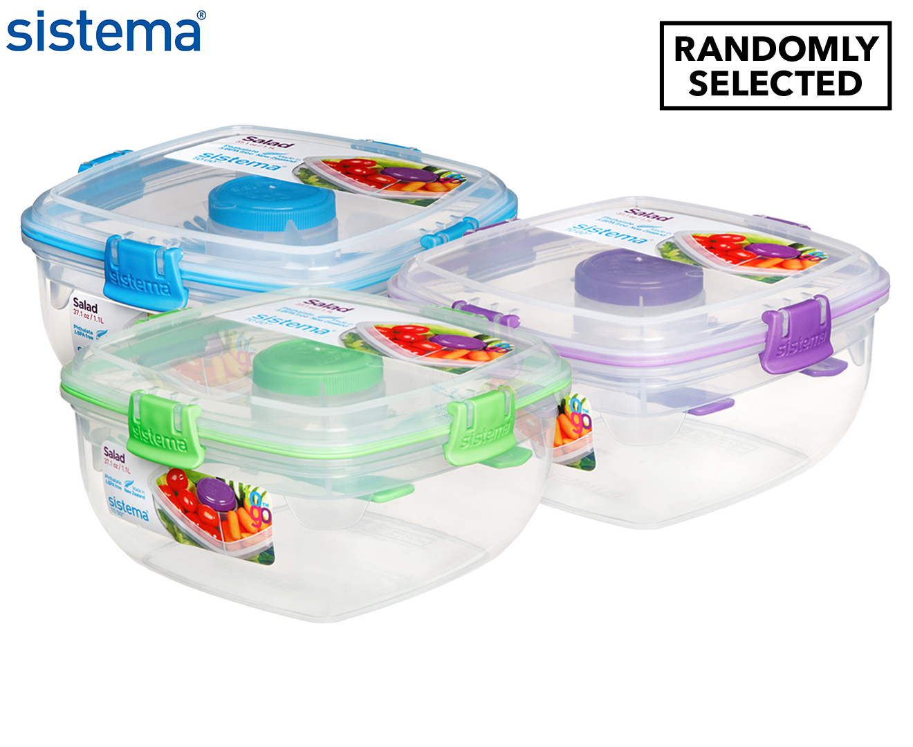 Sistema To Go Collection Salad Food Storage Container, 37 oz./1 L, Assorted  Colors 