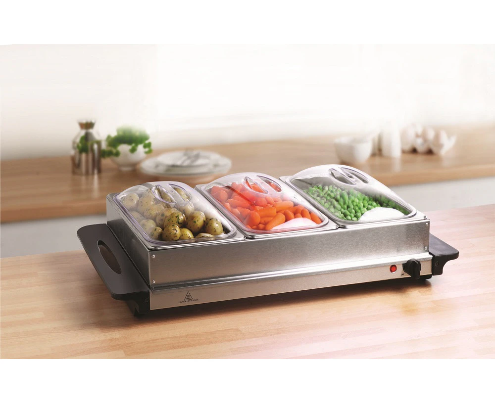 3 X 2.5L ELECTRIC BUFFET SERVER ADJUSTABLE TEMPERATURE FOOD WARMER