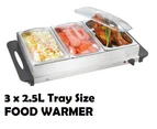 Food Warmer Buffet Electric Server Large Bain Marie Stainless Steel 2.5L x3 Tray