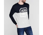 Jack and Jones Mens Half Logo Crew Sweatshirt Classic Crew Neck Lightweight - Multi