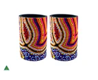 Stubby Cooler X2  Aboriginal Design - Snakes Dreaming Design - Valma Nakamarra White