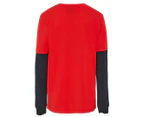 Champion Boys' Script 2-Fer Long Sleeve Tee / T-Shirt / Tshirt - Red/Navy