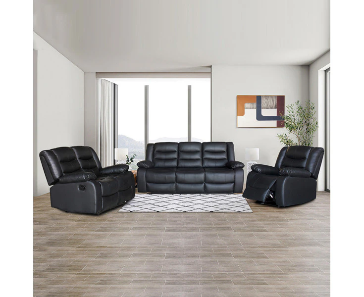 3+2+1 Seater Recliner Sofa In Faux Leather Lounge Couch in Black