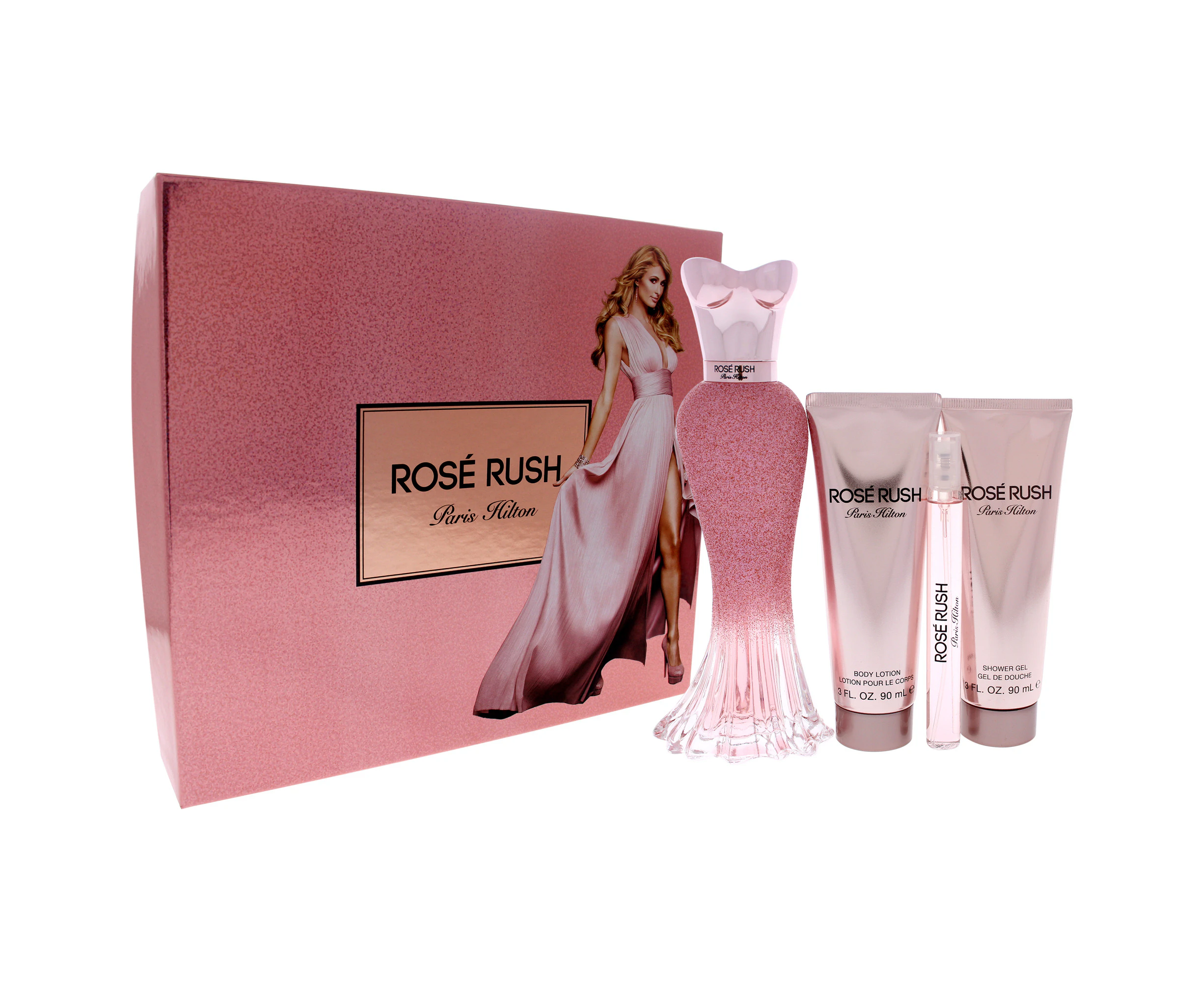 Paris Hilton Rose Rush by Paris Hilton for Women - 4 Pc Gift Set 3.4oz EDP Spray, 3.0oz Body Lotion, 3.0oz Shower Gel, 0.33oz EDP Spray