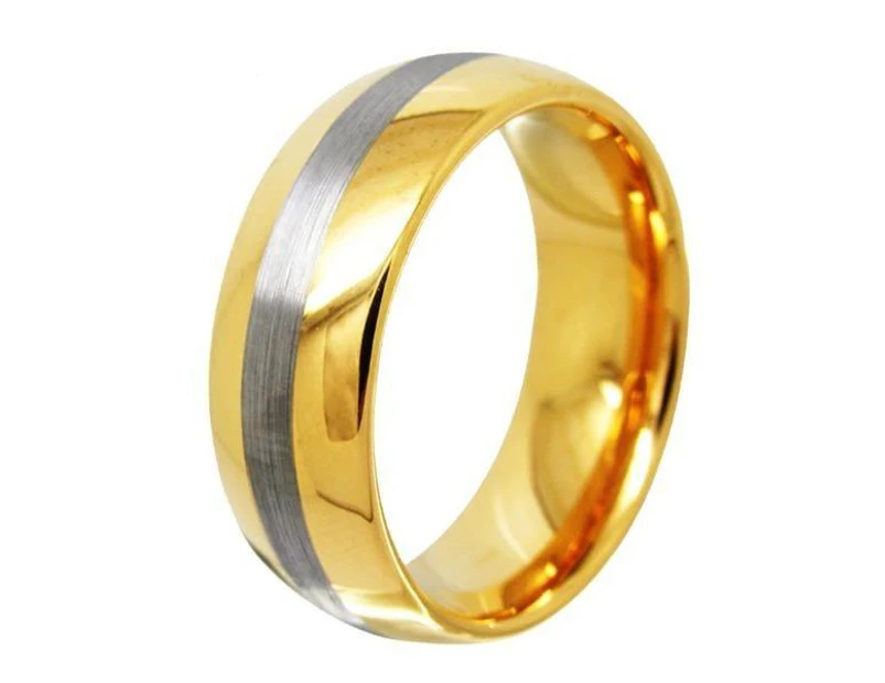 Tungsten 8mm Gold Matte Line Ring