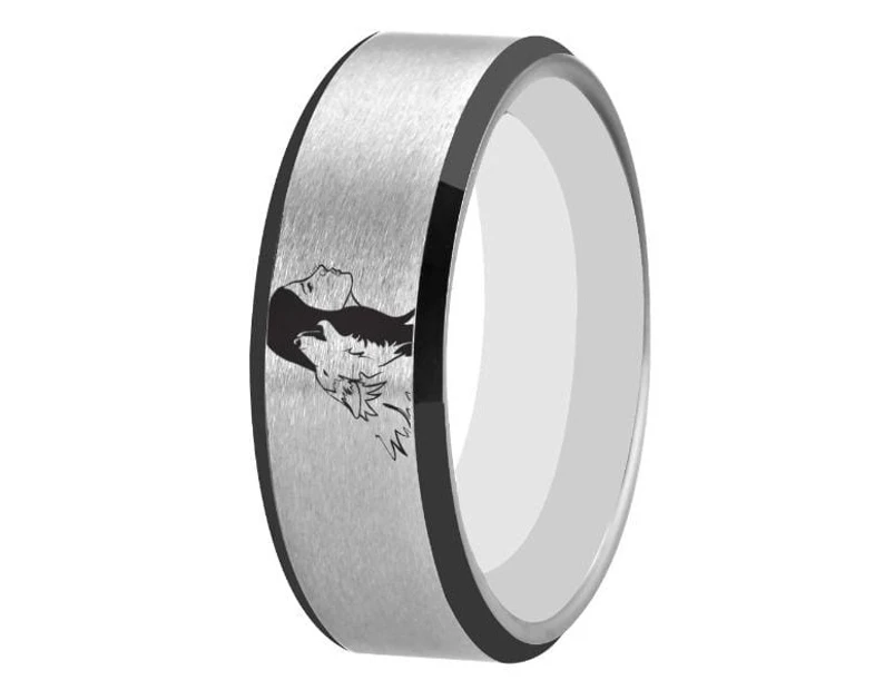Tungsten Silver Wolf Girl Ring