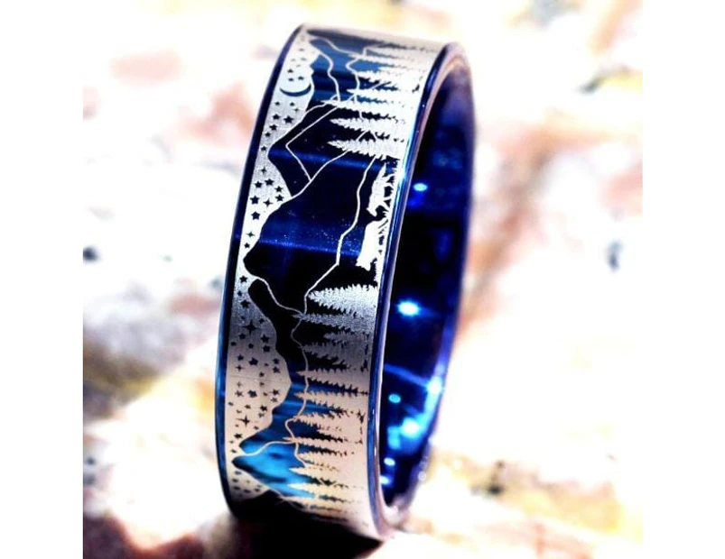 Tungsten Blue Detailed Wolf Ring